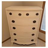 LL - Vintage Cream Painted Wood Dresser - Curved Front