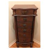 ML - Wooden Jewelry Armoire - Carved Columns & Mirror Lid