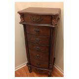 ML - Wooden Jewelry Armoire - Carved Columns & Mirror Lid