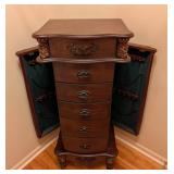 ML - Wooden Jewelry Armoire - Carved Columns & Mirror Lid
