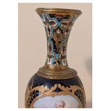 LL - Pair of Vintage Vases - Sevres-Style Pair, Champlevé Enamel