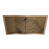 LL - Large 4-Panel Asian Byobu Wall Screen 71 x 36 in Gold Leaf Landscape Scene