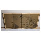 LL - Large 4-Panel Asian Byobu Wall Screen 71 x 36 in Gold Leaf Landscape Scene