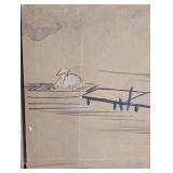 LL - Large 4-Panel Asian Byobu Wall Screen 71 x 36 in Gold Leaf Landscape Scene