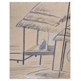 LL - Large 4-Panel Asian Byobu Wall Screen 71 x 36 in Gold Leaf Landscape Scene