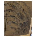 LL - Large 4-Panel Asian Byobu Wall Screen 71 x 36 in Gold Leaf Landscape Scene