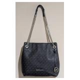 LL - Michael Kors Black Signature MK Monogram Tote with Silver Chain