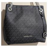 LL - Michael Kors Black Signature MK Monogram Tote with Silver Chain