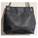 LL - Michael Kors Black Signature MK Monogram Tote with Silver Chain