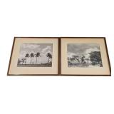 LL - Pair of Framed Vintage Palm Tree Landscape Prints