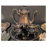 LL - Vintage Silver Plate Tea Set with Tray - Teapot