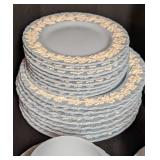 LL - Vintage Wedgwood Embossed Queensware Dinnerware Set for Eight - Gray with Ivory Floral Border