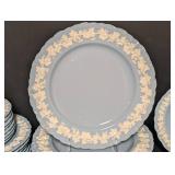 LL - Vintage Wedgwood Embossed Queensware Dinnerware Set for Eight - Gray with Ivory Floral Border