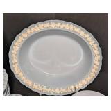 LL - Vintage Wedgwood Embossed Queensware Dinnerware Set for Eight - Gray with Ivory Floral Border