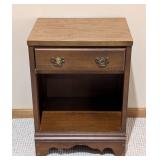 LL - Vintage Wood Side Table with Drawer, Brass Trim & Open Shelf