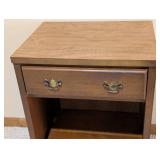 LL - Vintage Wood Side Table with Drawer, Brass Trim & Open Shelf