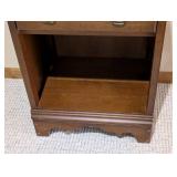 LL - Vintage Wood Side Table with Drawer, Brass Trim & Open Shelf