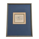 LL - Pig Print Framed Artwork - Blue Mat, Signed