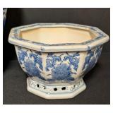 LL - Ceramic Planters - Blue/White Floral, Purple Textured & Hexagonal Pattern (3-Piece Set)