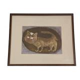 LL - Margarita Galetar Marcel Cat Etching - Framed