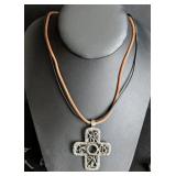 LL - Crucifix Necklace Set - 7 Cross Pendants on Leather & Metal Chains