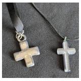 LL - Crucifix Necklace Set - 7 Cross Pendants on Leather & Metal Chains