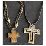 LL - Crucifix Necklace Set - 7 Cross Pendants on Leather & Metal Chains