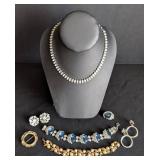 LL - Blue Hobe Vintage Rhinestone Jewelry Set - Necklace, Bracelets, Earrings & Brooch