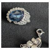 LL - Blue Hobe Vintage Rhinestone Jewelry Set - Necklace, Bracelets, Earrings & Brooch