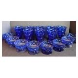 ML - Vintage Cobalt Blue Crinkle Glassware Set - Goblets & Footed Bowls, Two Sizes