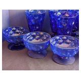ML - Vintage Cobalt Blue Crinkle Glassware Set - Goblets & Footed Bowls, Two Sizes