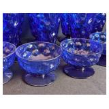 ML - Vintage Cobalt Blue Crinkle Glassware Set - Goblets & Footed Bowls, Two Sizes