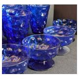 ML - Vintage Cobalt Blue Crinkle Glassware Set - Goblets & Footed Bowls, Two Sizes
