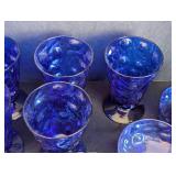 ML - Vintage Cobalt Blue Crinkle Glassware Set - Goblets & Footed Bowls, Two Sizes