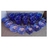 ML - Vintage Cobalt Blue Crinkle Glassware Set - Goblets & Footed Bowls, Two Sizes