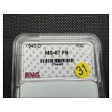 1945-D Silver Mercury Dime RNG MS64 Full Bands - Greysheet Wholesale Value for An MS64 FSB is $120