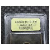 1911-D Lincoln Cent USCG MS65  RD- Greysheet Wholesale Value for an MS65 RB is $475!!