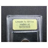 1911-S Lincoln Cent USCG MS64+ RD - Greysheet Wholesale Value for an MS64 RD is $625!!
