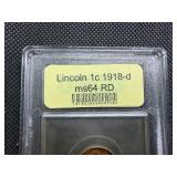 1918-D Lincoln Cent USCG MS64  RD- Greysheet Wholesale Value for an MS64 RB is $400
