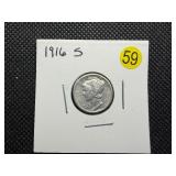 1916-S High Grade Silver Mercury Dime