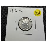 1916-S High Grade Silver Mercury Dime
