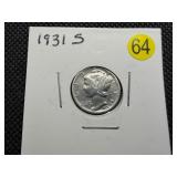 1931-S High Grade Silver  Mercury Dime