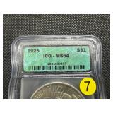 1925 Silver Peace Dollar - ICG MS64 - Greysheet Wholesale Value for an MS64 is $101