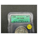 1938 Walking Liberty Silver Half Dollar  ICG AU58 - Greysheet Wholesale Value for an AU58 is $58