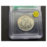 1938 Walking Liberty Silver Half Dollar  ICG AU58 - Greysheet Wholesale Value for an AU58 is $58