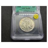 1938 Walking Liberty Silver Half Dollar  ICG AU58 - Greysheet Wholesale Value for an AU58 is $58
