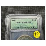 1951 Franklin Silver Half Dollar  ICG MS64 FBL - Greysheet Wholesale Value for an MS64 FBL is $47.88