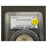 1951-D Franklin Silver Half Dollar  PCGS MS64 FBL -  PCGS Price Guide Value for an MS64 FBL is $85