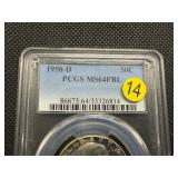 1958-D Franklin Silver Half Dollar  PCGS MS64 FBL -  PCGS Price Guide Value for an MS64 FBL is $55