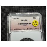 1962-D Franklin Silver Half Dollar  WHSG MS66 -  Greysheet Wholesale Value for an MS66 is $320